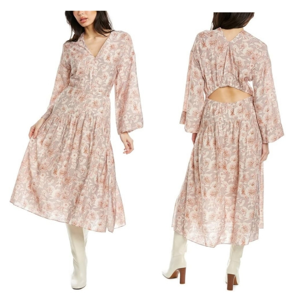 NWOT Vince Dahlia Print Long Sleeve Double V Neck Dress